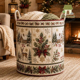 Winter Village Reindeer Scene | Quilted Laundry Basket