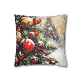 Classic Christmas Tree Pillow | Watercolor Ornaments, Snowy Branches (14-20 Inch)