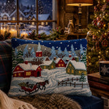 Ski Lodge Christmas Pillow, Christmas Winter Village Pillow, Snowy Night Christmas Decor, Horse Sleigh Pillow, Cozy Cabin Holiday Decor