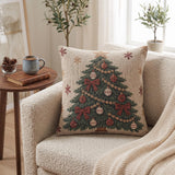 Woven Christmas Tree Tapestry Throw Pillow, Decorative Holiday Cushion For Living Room Home Decor