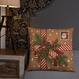 Christmas Throw Pillow, Santa Stamp Design, Festive Holiday Decor (Insert Included)
