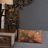 Christmas Throw Pillow, Santa Stamp Design, Festive Holiday Decor (Insert Included)