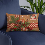 Christmas Throw Pillow, Santa Stamp Design, Festive Holiday Decor (Insert Included)