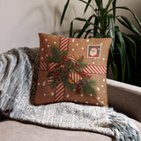 Christmas Throw Pillow, Santa Stamp Design, Festive Holiday Decor (Insert Included)