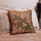 Christmas Throw Pillow, Santa Stamp Design, Festive Holiday Decor (Insert Included)