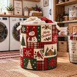 Merry Christmas Snowman Patchwork | Quilted Laundry Basket