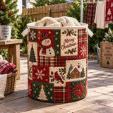 Merry Christmas Snowman Patchwork | Quilted Laundry Basket