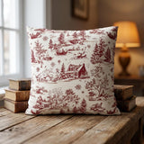 Red Toile Christmas Pillow Cover: Woodland Deer Holiday Decor