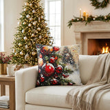 Classic Christmas Tree Pillow | Watercolor Ornaments, Snowy Branches (14-20 Inch)