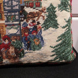 Vintage Christmas Needlepoint Pillow, Winter Village, Red Velvet 12"