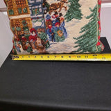 Vintage Christmas Needlepoint Pillow, Winter Village, Red Velvet 12"