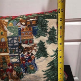 Vintage Christmas Needlepoint Pillow, Winter Village, Red Velvet 12"