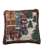 Vintage Christmas Needlepoint Pillow, Winter Village, Red Velvet 12"