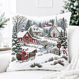 Christmas Village Pillow, Santa Sleigh, Snowy Winter Scene (Insert or Cover)