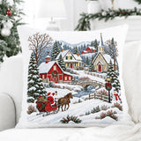 Christmas Village Pillow, Santa Sleigh, Snowy Winter Scene (Insert or Cover)