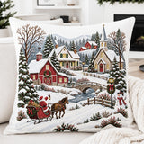Christmas Village Pillow, Santa Sleigh, Snowy Winter Scene (Insert or Cover)