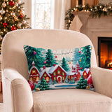 Christmas Village Lumbar Throw Pillow Cover, Winter Snow Cushion Case