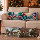 Christmas Village Lumbar Throw Pillow Cover, Winter Snow Cushion Case