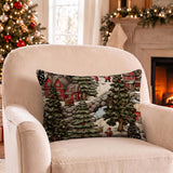 Christmas Village Lumbar Throw Pillow Cover, Winter Snow Cushion Case