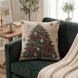 Woven Christmas Tree Tapestry Throw Pillow, Decorative Holiday Cushion For Living Room Home Decor