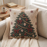 Woven Christmas Tree Tapestry Throw Pillow, Decorative Holiday Cushion For Living Room Home Decor