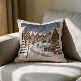 Winter Village Woven Pillow Cover, Christmas Tapestry Cushion, Farmhouse Holiday Decor, Cozy Seasonal Home Accent