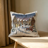 Winter Village Woven Pillow Cover, Christmas Tapestry Cushion, Farmhouse Holiday Decor, Cozy Seasonal Home Accent