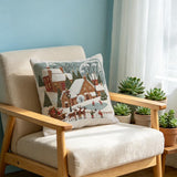 Christmas Woven Pillow Cover, Winter Village Cushion, Farmhouse Holiday Decor, Snowy Christmas Gift