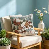 Christmas Woven Pillow Cover, Winter Village Cushion, Farmhouse Holiday Decor, Snowy Christmas Gift