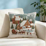 Christmas Woven Pillow Cover, Winter Village Cushion, Farmhouse Holiday Decor, Snowy Christmas Gift