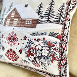 Beige Christmas Tapestry Pillow Cover, Holiday Cushion Cover, Microfiber Throw Pillow Case, Neutral Winter Home Decor