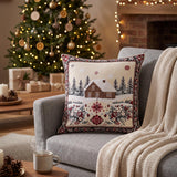 Beige Christmas Tapestry Pillow Cover, Holiday Cushion Cover, Microfiber Throw Pillow Case, Neutral Winter Home Decor