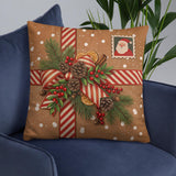 Christmas Throw Pillow, Santa Stamp Design, Festive Holiday Decor (Insert Included)