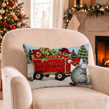 Christmas Lumbar Throw Pillow Cover, Festive Red Wagon Rectangular Case