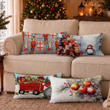 Christmas Lumbar Throw Pillow Cover, Festive Red Wagon Rectangular Case