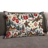 Christmas Village Pillow Cover, Snowy Winter Cabin Cushion, Holiday Lumbar Pillowcase, Festive Home Decor