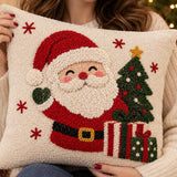 Handmade Christmas Santa Pillow, Tufted Holiday Cushion, Festive Christmas Home Decor