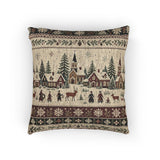 Winter Village Woven Pillow Snowy Christmas Village Rustic Cabin Decor Scandinavian Holiday Throw Pillow Woodland Winter Tapestry Cushion