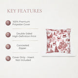 Red Toile Christmas Pillow Cover: Woodland Deer Holiday Decor