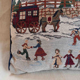 Vintage Winter Village Tapestry Pillow, Christmas Holiday Throw Cushion