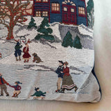 Vintage Winter Village Tapestry Pillow, Christmas Holiday Throw Cushion
