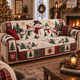Christmas Snowman Quilted Couch Cover, Holiday Patchwork Furniture Throw