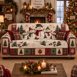 Christmas Snowman Quilted Couch Cover, Holiday Patchwork Furniture Throw