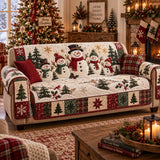 Christmas Snowman Quilted Couch Cover, Holiday Patchwork Furniture Throw