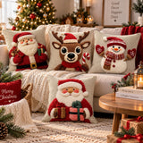 Christmas Santa Pillow Cover, Grey Linen Christmas Cushion Cover 45cm x 45cm, Holiday Pillow Case, Rustic Xmas Sofa Decor, Winter Home Gift