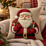 Christmas Santa Pillow Cover, Grey Linen Christmas Cushion Cover 45cm x 45cm, Holiday Pillow Case, Rustic Xmas Sofa Decor, Winter Home Gift