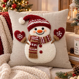 Christmas Santa Pillow Cover, Grey Linen Christmas Cushion Cover 45cm x 45cm, Holiday Pillow Case, Rustic Xmas Sofa Decor, Winter Home Gift