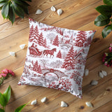 Winter and Horse-drawn Pillow Cover Snowy Winter Countryside with a Festive Village