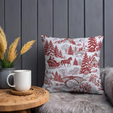 Winter and Horse-drawn Pillow Cover Snowy Winter Countryside with a Festive Village