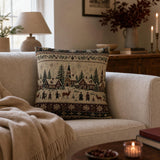 Winter Village Woven Pillow Snowy Christmas Village Rustic Cabin Decor Scandinavian Holiday Throw Pillow Woodland Winter Tapestry Cushion